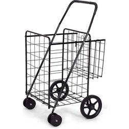 Costway Folding Shopping Cart for Laundry with Swiveling Wheels & Dual Storage Baskets-Black