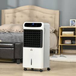 Homcom Mobile Air Cooler Fan, Evaporative Ice Cooling Humidifier with Remote, 2 Ice Packs White