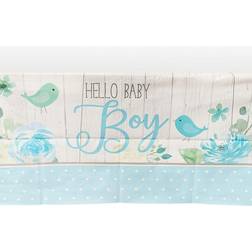Sparkle and Bash 3 Pack Hello Boy Plastic Table Covers for Shower Decorations for Boys, Rustic Brid Design Blue, 54 x 108 in