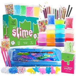 CraftBud Slime Kit for Girls and Boys, DIY Kids Slime Making Kit with 18 Colors Fluffy Slime for Kids, Glow in The Dark, Glitter, Inflatable Tray, and More