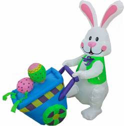 National Tree Company Inflatable Easter Bunny Wheelbarrow Outdoor Decor, White