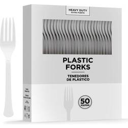 Amscan Plastic Fork, Heavyweight, White, 50/Pack, 3 Packs/Carton 8017.08 White