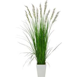Nearly Natural 6.25Ft Grass Plant in White Metal Planter Green 6.25