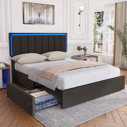 Dictac Bed Frame with 4 Drawers LED Queen