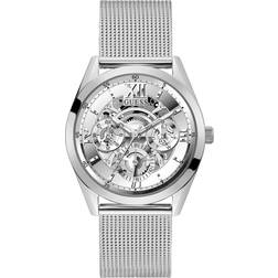 Guess Multifunction 42Mm Silver-Tone Case With Silver Skeleton & Mesh Bracelet