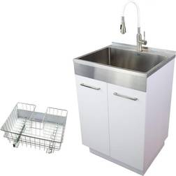 Transolid 24 34.6 Stainless Steel Laundry/Utility Sink Particle Faucet, Basket