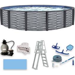 Blue Wave Affinity 7-in Top Rail Resin Swimming Pool Package Grey 15-ft round