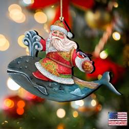 Set of 2 Santa Ride Whale Coastal 5.5" Christmas Tree Ornament