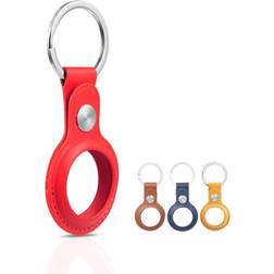 Wasserstein PU Leather Keychain Holder for Apple AirTag 4-Pack, Yellow/Brown/Blue/Red