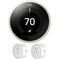 Nest Learning Thermostat 3rd Generation, White w/ 2 Pack Smart Plug