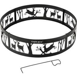 Costway 36 9 Round Metal Fire Pit Black Ring Deer with Extra Poker Bonfire Liner