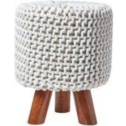 Homescapes Natural Tall Knitted Cotton Foot Stool