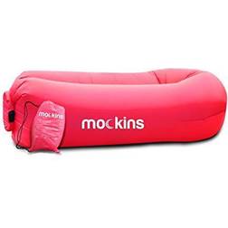 Mockins inflatable red blow up lounger beach chair sofa with travel bag pockets