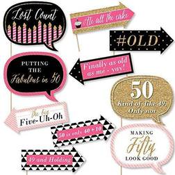 Funny chic 50th birthday pink, black and gold photo booth props kit 10 pc