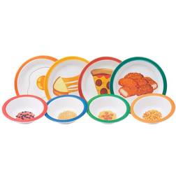 Mind Reader Kids' Bon Appetit 8-Piece Melamine Plate Bowl Set, Assorted Colors
