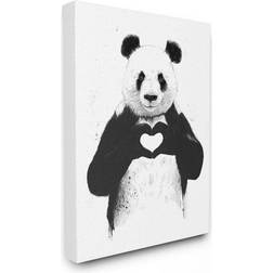 Stupell Industries Black and White Panda Bear Making a Heart Ink Canvas Wall Decor