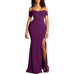 YMDUCH Women's Off Shoulder High Split Evening Gown - Purple