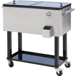 OutSunny New 80QT Portable Rolling Stainless Steel Cooler Cart Ice Chest Patio Party