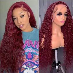 Apomedite 13x4 HD Deep Wave Curly Lace Frontal Wigs 26 inch 99J Burgundy