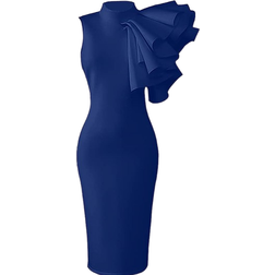 Xxtaxn Women's Cocktail Bodycon Ruffle Sleeveless Formal Midi Pencil Dress - Royal Blue