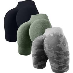 OQQ Women's Butt Lifting Yoga Shorts - Black/Armygreen/Greycamouflage