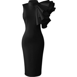 Xxtaxn Women's Cocktail Bodycon Ruffle Sleeveless Formal Midi Pencil Dress - Black