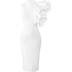 Xxtaxn Women's Cocktail Bodycon Ruffle Sleeveless Formal Midi Pencil Dress - White