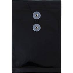 Jam Paper Plastic Envelopes 6.3x9.3 12/Pack Black Button String Open End
