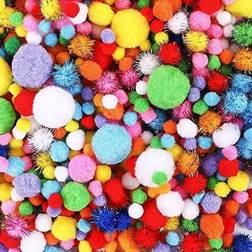 Hehali 1000pcs multicolor pom pom balls assorted sizes & colors pompoms for a
