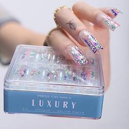 MqpQ Luxury Rainbow Press On Nails With Rhinestones 24-pack
