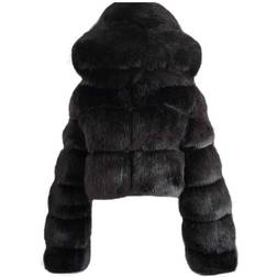 Memela Women's Faux Fur Coat Jacket - Black