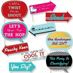 Funny 50's sock hop 1950's rock n roll party photo booth props kit 10 piece