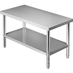 Vevor Stainless Steel Prep Table 48x30x34 in. Heavy Duty Metal Worktable with Adjustable Undershelf Kitchen Prep Table,Silver