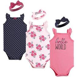 Hudson Baby Baby Sleeveless Bodysuit and Headband Set, Pink Navy Roses, 3-6 Months