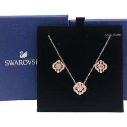 Swarovski rose gold sparkling pink clover necklace earrings set 5516488