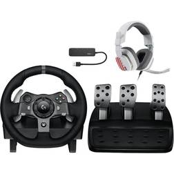 Logitech G920 Driving Force Racing Wheel with Floor Pedals with Headset Bundle