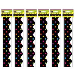 Teacher Created Resources TCR4648-6 Black & Multicolor Dots Scalloped Border Trim Pack of 6
