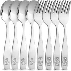 Zulay Kitchen Kids and Toddler Cutlery Set Designed For Self Feeding -Spoon and Fork Silver Silver
