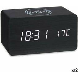 Gift Decor Alarm Clock with Wireless Charger Black PVC MDF Wood 15 x 7,5 x 7 cm 12 Units