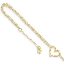 Finest Gold 14k double strand heart 9" anklet with 1" extension