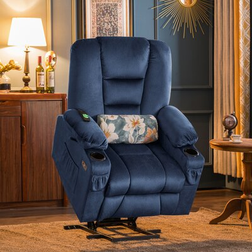 Mcombo Electric Power Lift Recliner Chair with Massage and Heat for Elderly, Extended Footrest, USB Ports, Fabric 7529 Navy Blue