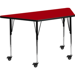 Flash Furniture Mobile Trapezoid Thermal Laminate Activity Table With Standard Height-Adjustable Legs, 30-3/8"H x 29"W x 57"D, Red