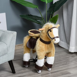 Indoor Childrens Fun Rocking Rolling Pony with Large Size Brown Brown