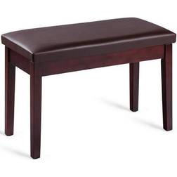 Costway Solid Wood PU Leather Padded Piano Bench Keyboard Seat-Coffee