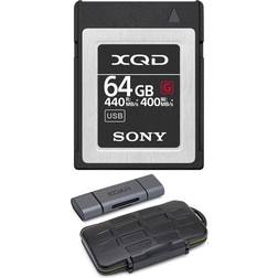 Sony 64gb xqd series memory card with rugged memory card carrying case bundl