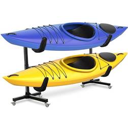 RaxGo Freestanding 2-Kayak Storage Rack with Wheels Multicolor