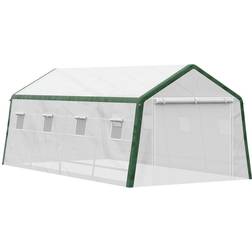 OutSunny 20' Heavy-duty Greenhouse, Walk-in Hot House with Windows Roll Up Door, PE