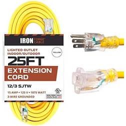 25 foot lighted outdoor extension cord 12/3 sjtw heavy duty yellow