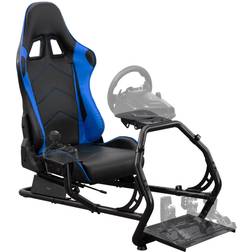 Vivo Black + Blue Racing Simulator Cockpit with Wheel Stand and Reclining Seat