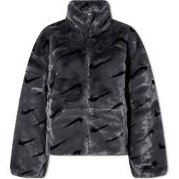 Nike Sportswear Plush Printed Faux Fur Jacket Women's - Dark Smoke Grey/Black